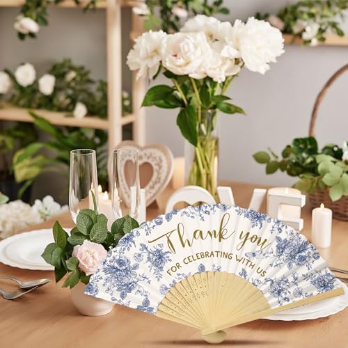 50 Pcs Wedding Foldable Fans with Organza Bags