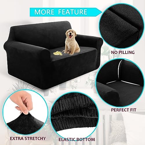 Velvet Loveseat Sofa Cover for Dogs Medium Black