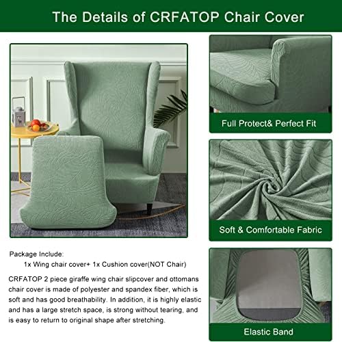 CRFATOP 2 Piece Stretch Wingback Chair Slipcovers Green