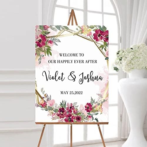 Alioyoit Personalized Pink Floral Wedding Welcome Sign 12x16 Inch