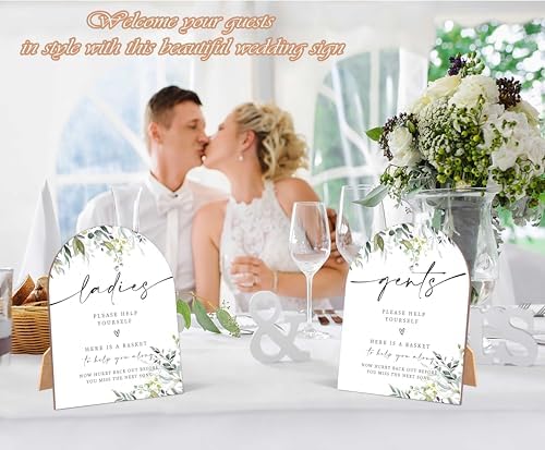 2 Pack Greenery Bathroom Basket Wedding Signs for Ladies Gents