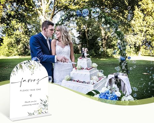 Greenery Favors Sign 6x8 Inch White Arch Acrylic Wedding Sign with Holder