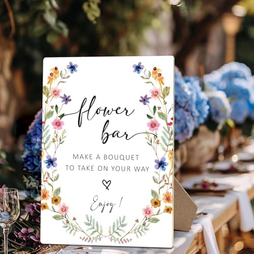 Flower Bar Sign Wedding Reception 8x11 Inches Wooden Stand