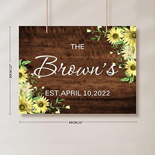 Customizable Wedding Welcome Sign Sunflower Brown Wood