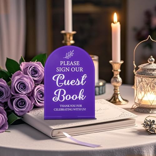 Corner Lace 2Pcs Acrylic Wedding Signs Purple 5x7 Inch