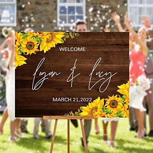 Customizable Wood Wedding Welcome Sign with Sunflowers