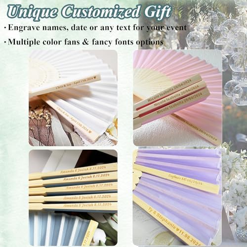 30pcs Personalized Purple Folded Hand Fans for Wedding Guests
