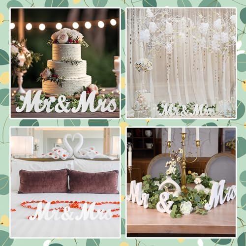 2pcs White Mr Mrs Wedding Table Signs with Artificial Flowers Garland