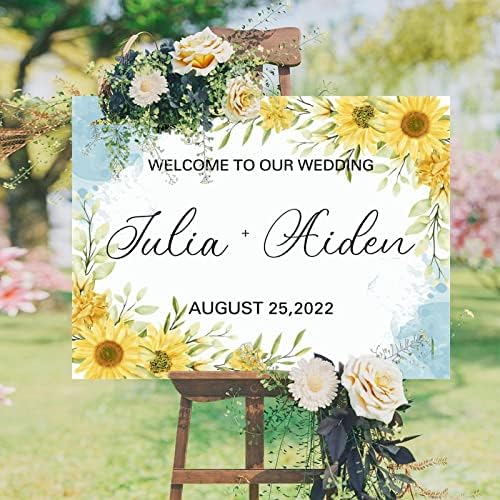 Personalized Blue Sunflowers Wedding Welcome Sign