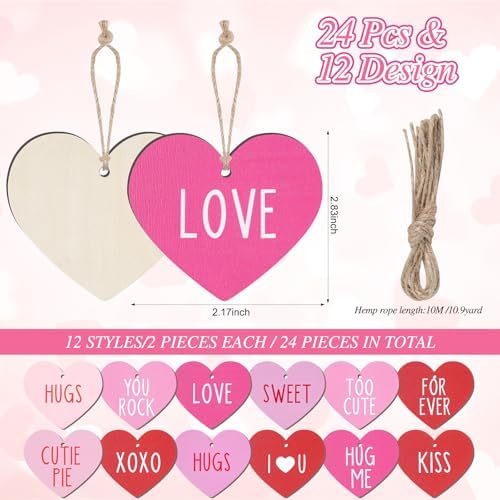 24pcs Valentine Conversation Heart Wooden Ornaments