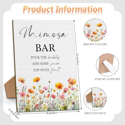 Mimosa Bar Bridal Shower Sign 8x11 Wood with Stand