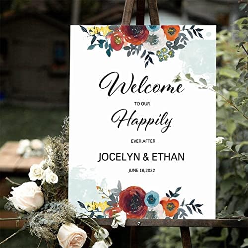 Alioyoit 12x16 Inch Red Floral Wedding Welcome Sign