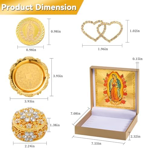 Catholic Wedding Arras Set with Virgen De Guadalupe Gifts Box