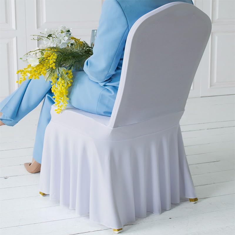 100pcs White Pleated Skirt Spandex Chair Covers for Wedding and Banquet Events