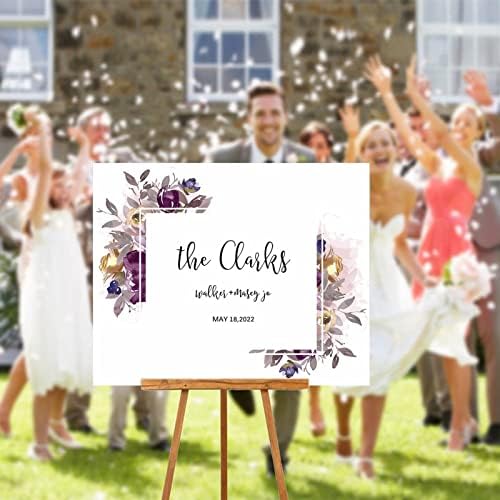 Customizable Purple Floral Wedding Welcome Sign 16x20 Inch