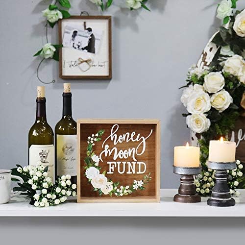Hanna Roberts Honey Moon Fund Rustic Wood Box with Floral Garland