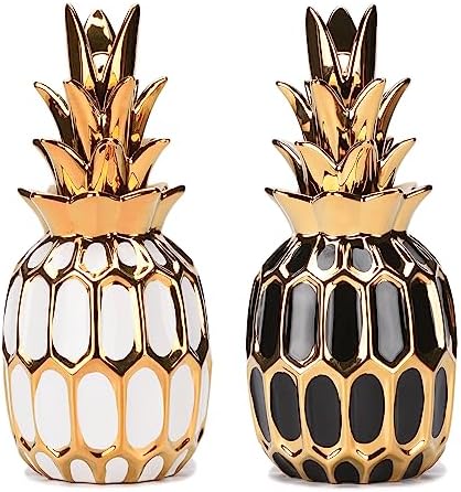 Modern Black Gold Pineapple Ceramic Statue 114in