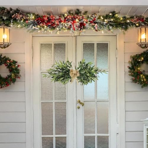 24 Inch Floral Swag with Green Leaves and Bow