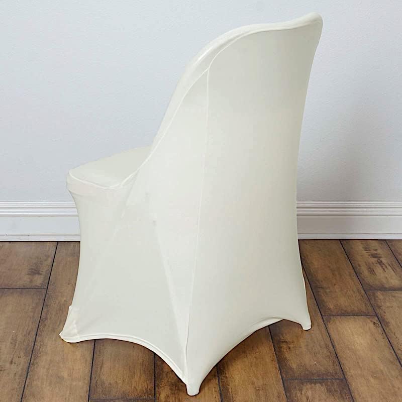 12 Pcs Ivory Spandex Folding Chair Covers for Weddings and Parties