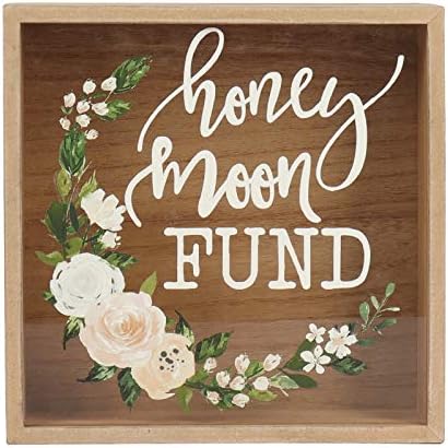 Hanna Roberts Honey Moon Fund Rustic Wood Box with Floral Garland