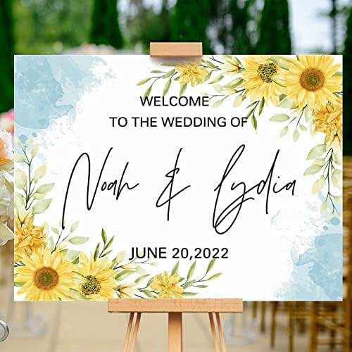 Customizable Blue Sunflowers Wedding Welcome Sign