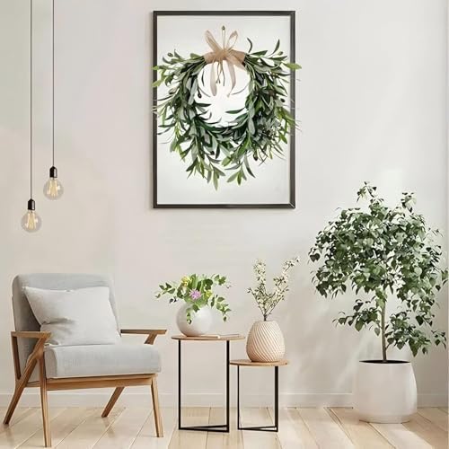 19 Inch Artificial Olive Leaf Wreath for Front Door