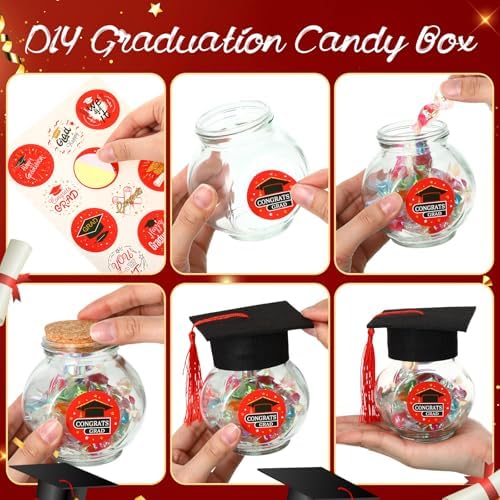20 Sets Glass Graduation Cap Candy Jars for Class of 2025