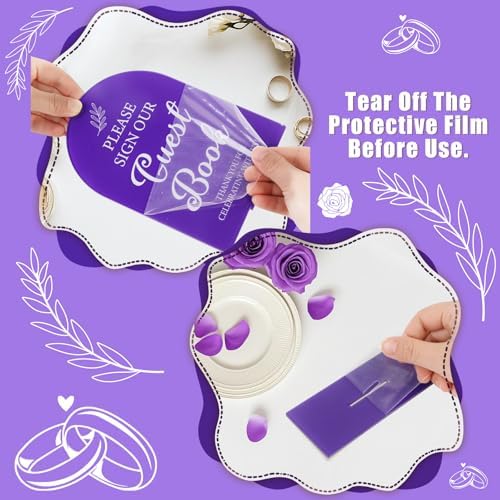 Corner Lace 2Pcs Acrylic Wedding Signs Purple 5x7 Inch