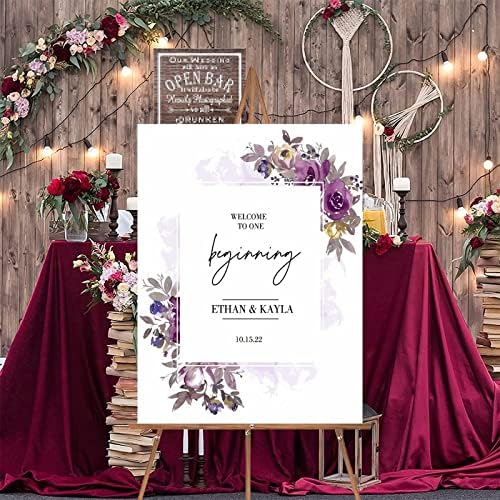 Alioyoit Personalized Purple Floral Wedding Sign