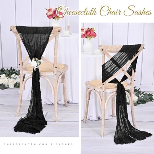 36 Pcs Black Cheesecloth Chair Sashes for Weddings and Parties