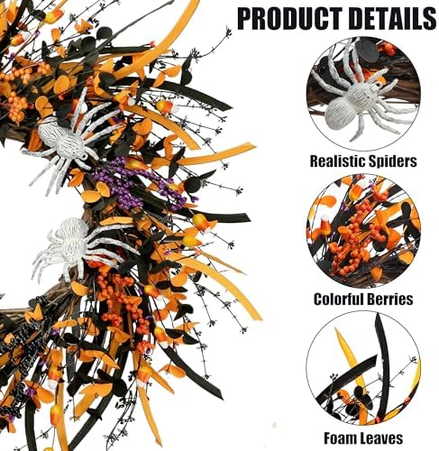 Sggvecsy Halloween Wreath 23 Inch Decor