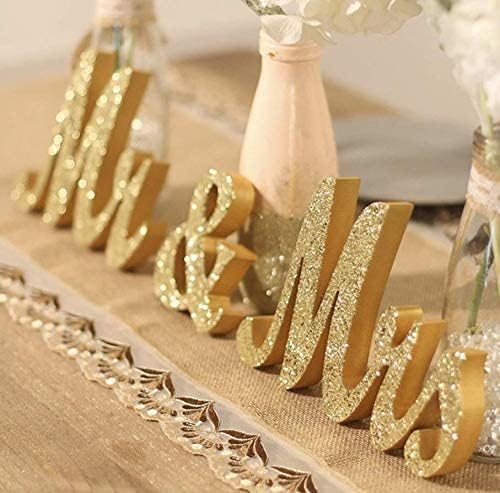 Golden Mr Mrs Wooden Letters Wedding Decoration