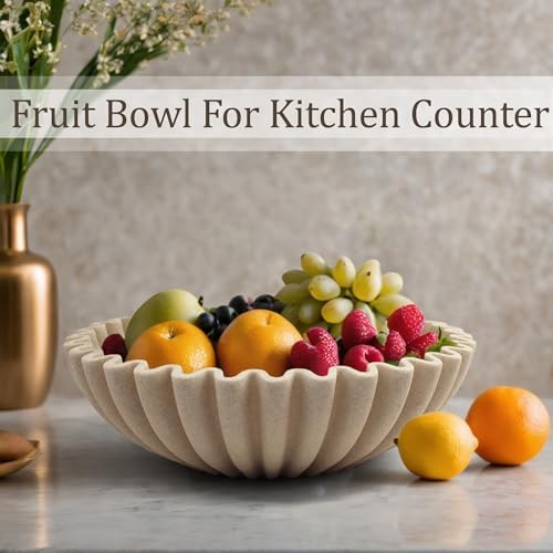 Ruffle Decorative Bowl Large Fruit Bowl Beige Artificial Stone
