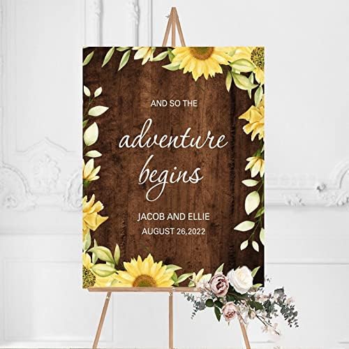 Rustic Wood Wedding Welcome Sign with Sunflower Design