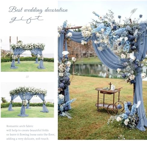 Showgeous 4 Panel Dusty Blue Sheer Chiffon Wedding Arch Drapes