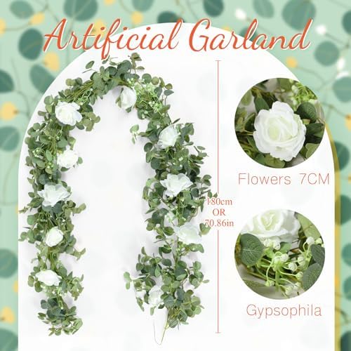 2pcs White Mr Mrs Wedding Table Signs with Artificial Flowers Garland