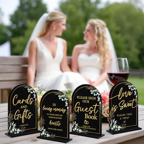 4-Piece Acrylic Wedding Sign Set for Ceremony Reception