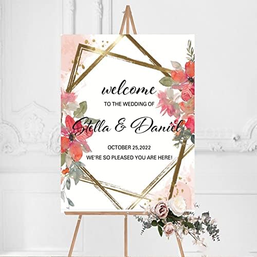 Alioyoit Personalized Red Floral Wedding Welcome Sign 12x16 Inch