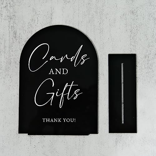JINMURY Acrylic Wedding Sign with Stand 5x7 Black Arch Cursive