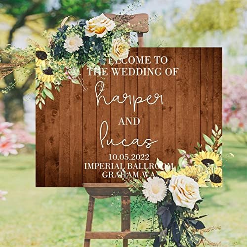 Custom Wedding Welcome Sign Brown Wood Chic Modern 12x16 Inch