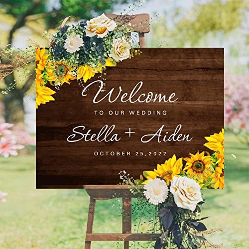 Custom Wedding Welcome Sign with Sunflowers Design