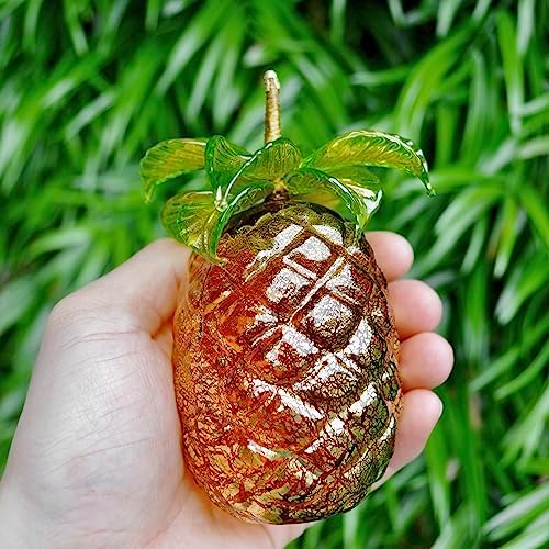 Artisan Crafted Murano Glass Pineapple Figurine Amber Green 45 Inch Tall