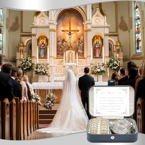 Catholic Wedding Arras Coins Set with Silver Box