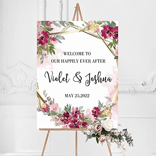 Alioyoit Personalized Pink Floral Wedding Welcome Sign 12x16 Inch