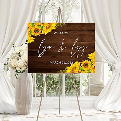 Customizable Wood Wedding Welcome Sign with Sunflowers