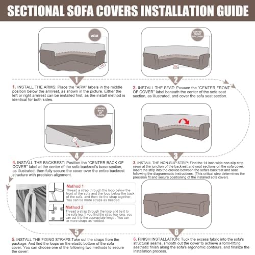 Jacquard L-Shaped Sectional Sofa Cover for Pets - Brown Khaki X-Large