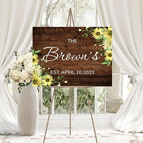 Customizable Wedding Welcome Sign Sunflower Brown Wood