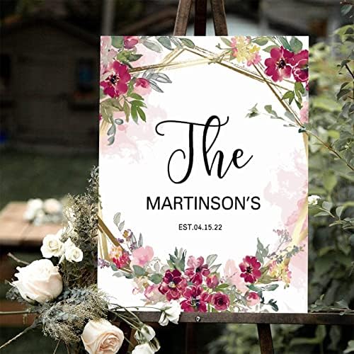 Customizable Pink Floral Wedding Welcome Sign 12x16 Inch