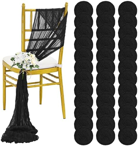 36 Pcs Black Cheesecloth Chair Sashes for Weddings and Parties