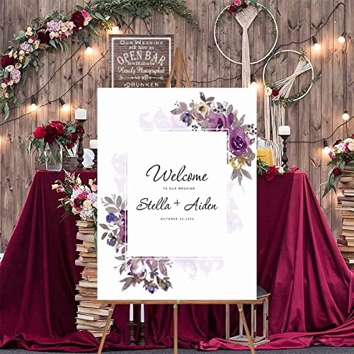 Alioyoit Purple Floral Wood Wedding Welcome Sign